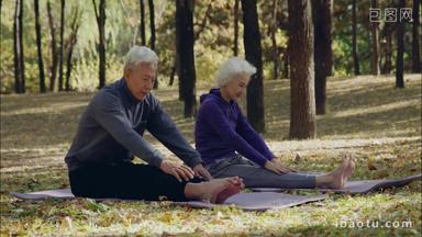 幸福的老年夫妇在公园里锻炼身体